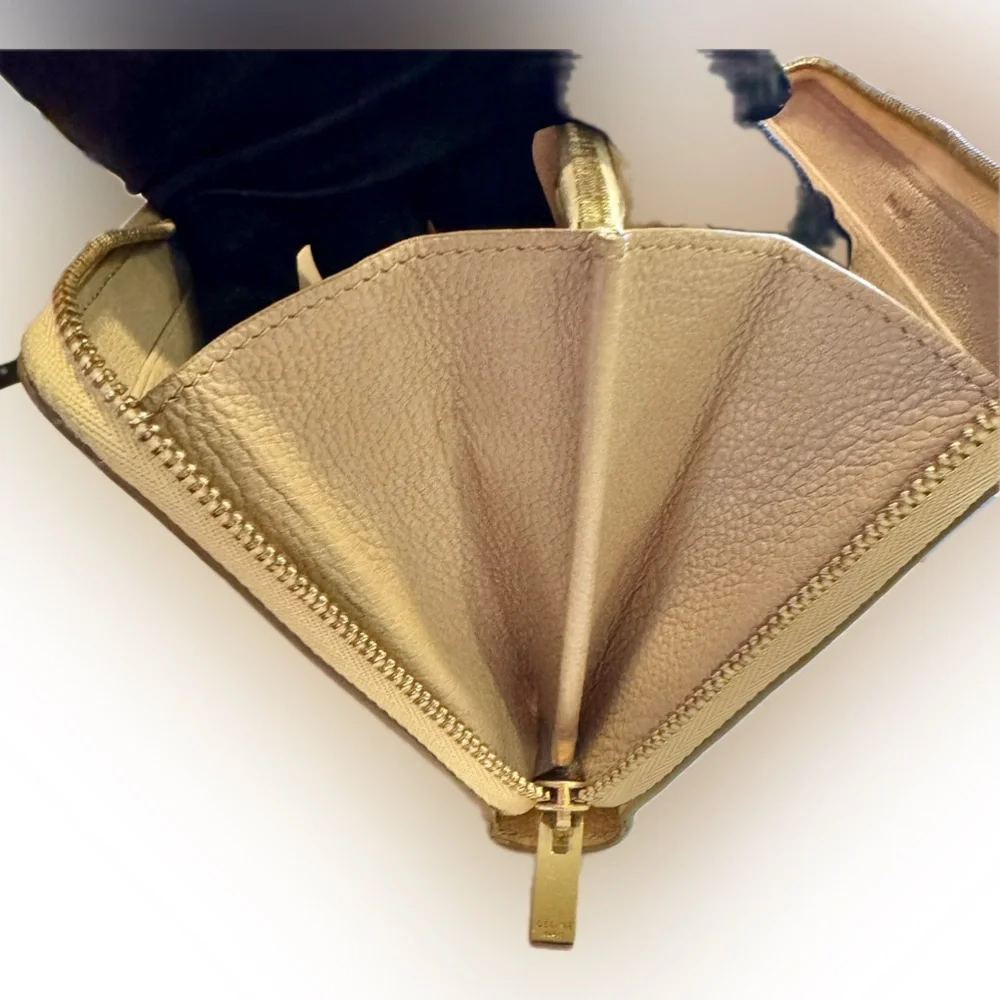 Celine Beige Leather Zip Around Continental Wallet Authentic